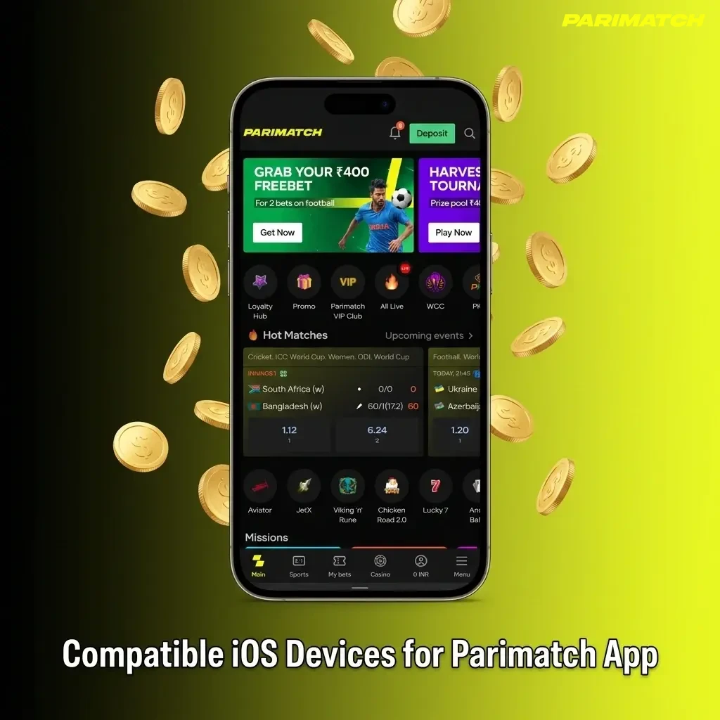 Parimatch App compatible iOS devices list including iPhone X to 15 series and iPad models from 2018 onwards