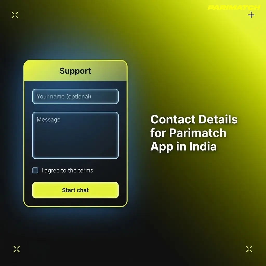 Parimatch App India contact details showing live chat, email support, help centre, and social media channels available 24/7