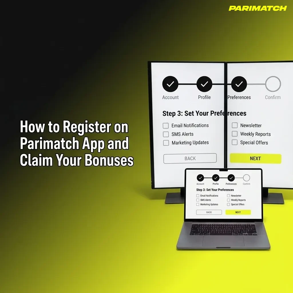 Parimatch app registration steps showing sign-up form fields for name, email, currency selection, and account verification in India