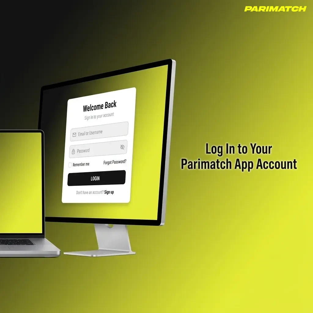 Parimatch App login screen showing email and password fields for quick account access on betting site