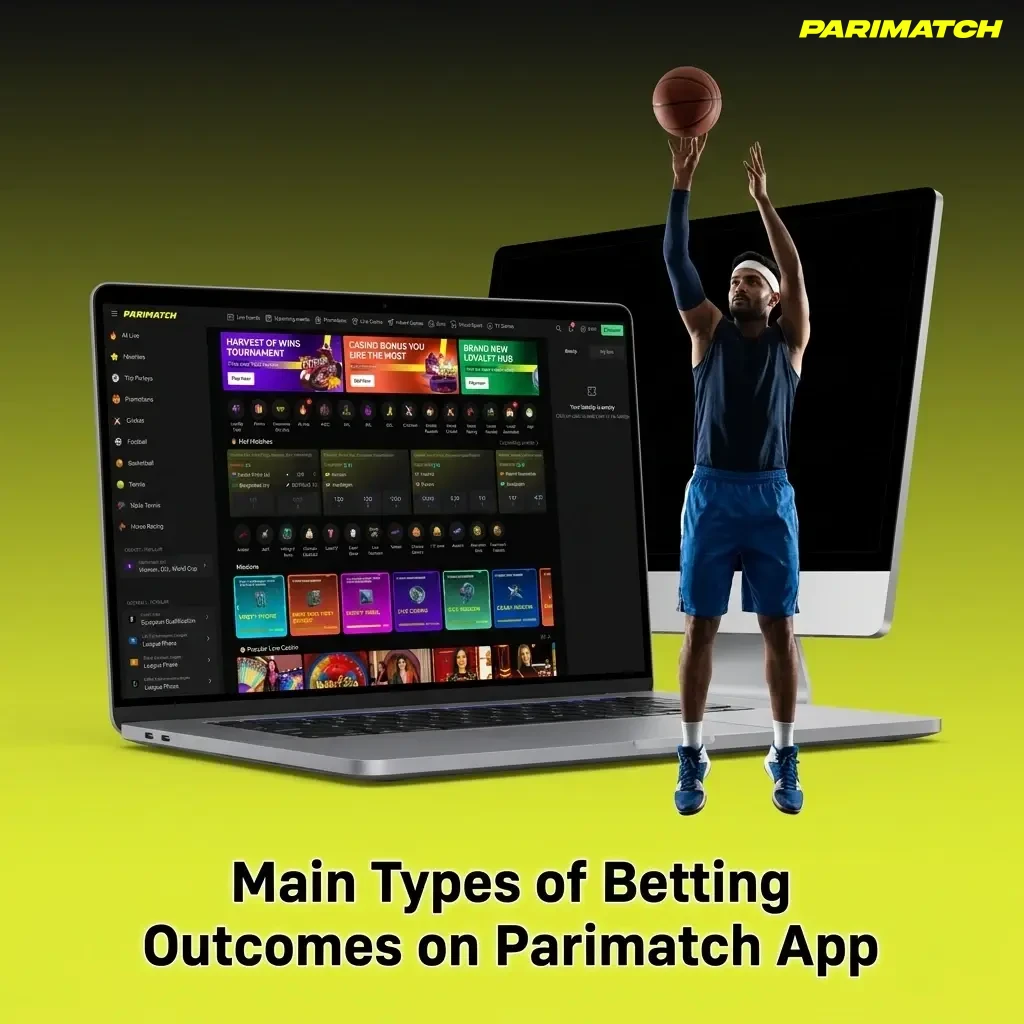 Main betting outcome types on Parimatch app including 1X2, Double Chance, Totals, Handicap, and BTTS explained