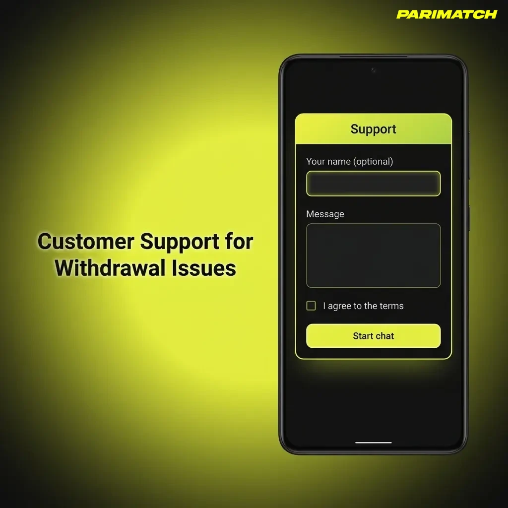 Parimatch App customer support channels for withdrawal issues including live chat, email, and Help Centre options