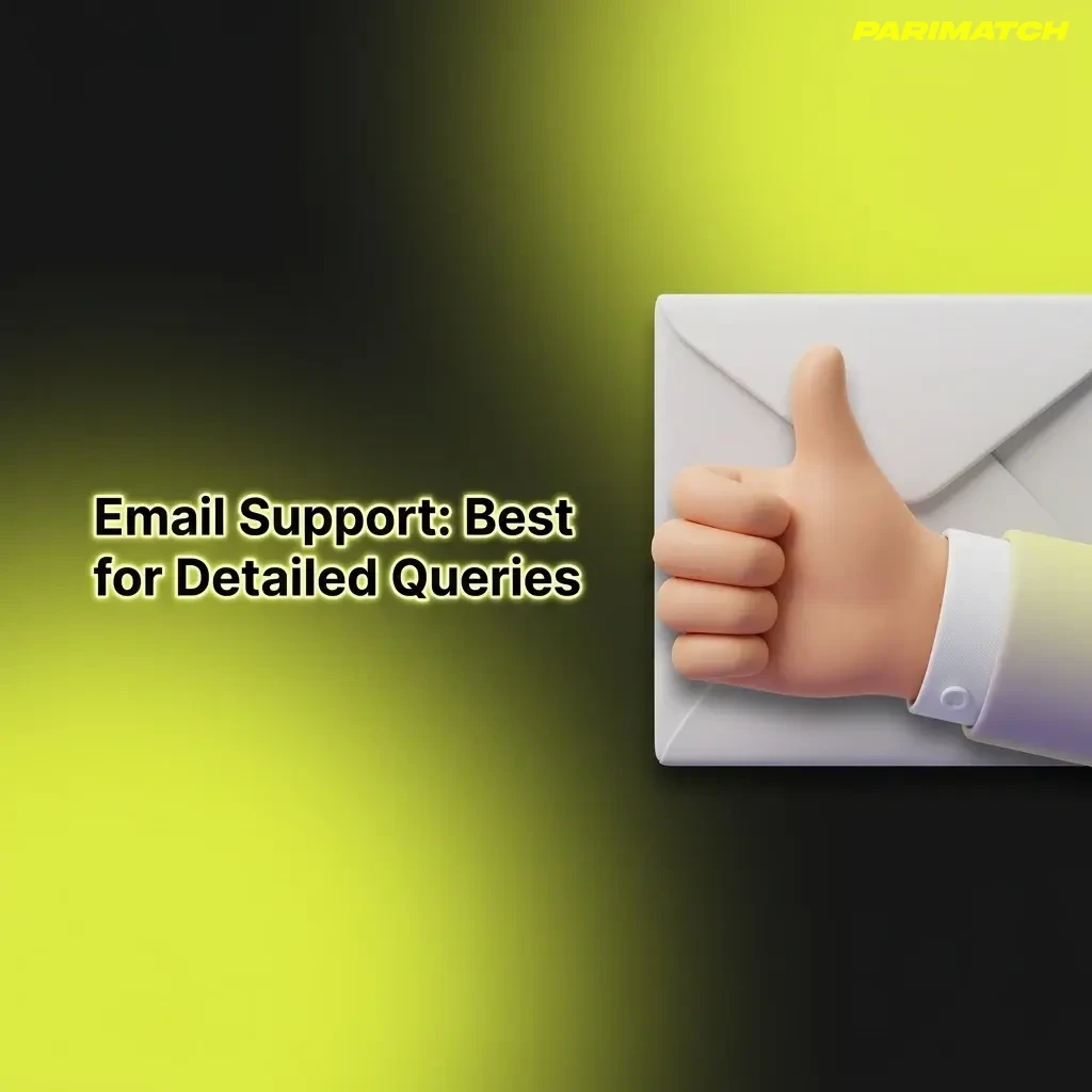 Parimatch App email support for Indian users showing contact details, response times, and tips for detailed queries