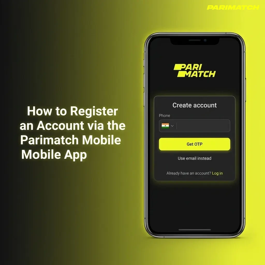 Parimatch mobile app account registration steps showing sign-up form with INR currency and OTP verification