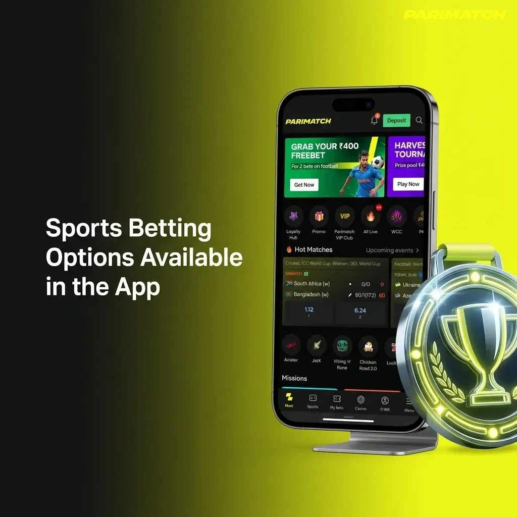 Parimatch app sports betting options including cricket, kabaddi, football, tennis, esports and more for Indian users