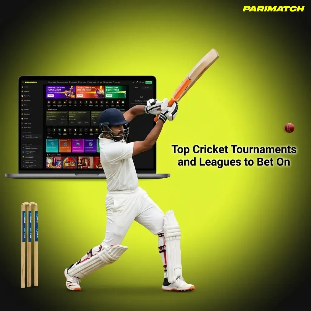 Cricket tournaments and leagues including IPL, ICC World Cup, The Ashes, and Test Championship available for betting on Parimatch App