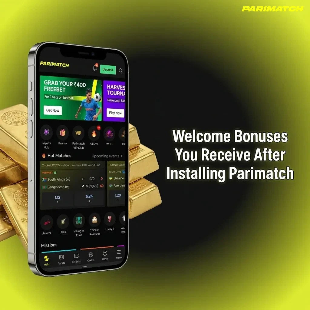 Parimatch welcome bonuses including IPL, sports, live casino, slots, and instant games offers in INR and USDT