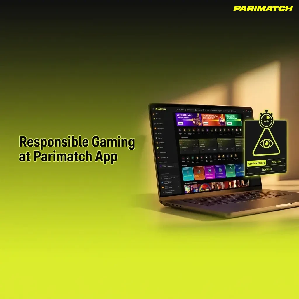 Parimatch App responsible gaming tools including deposit limits, self-exclusion, and support links for safe betting