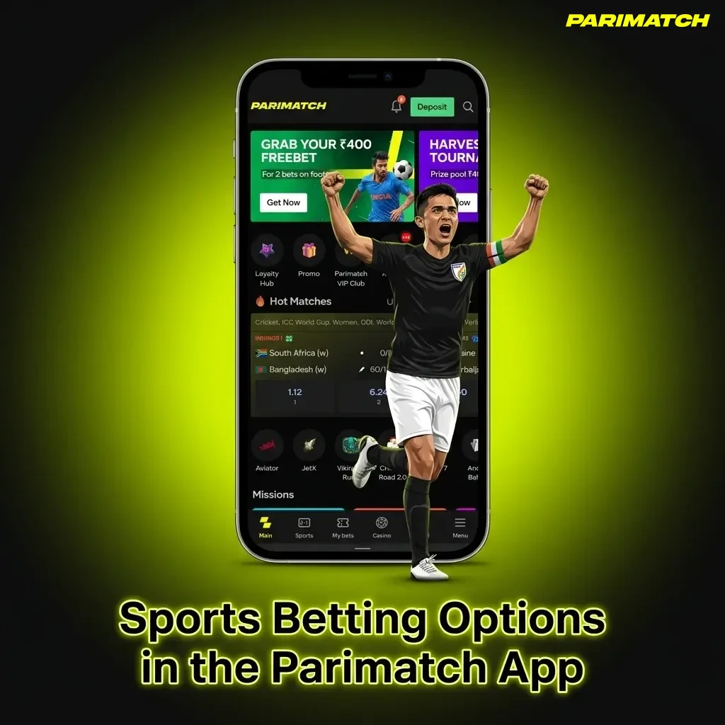 Parimatch app sports betting options including cricket, football, kabaddi, MMA, and eSports markets for Indian users