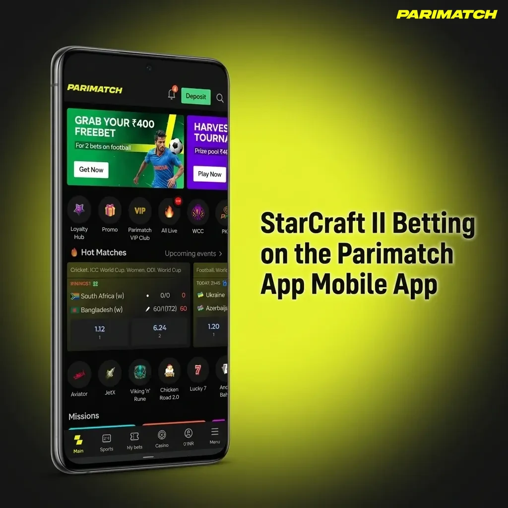 StarCraft II betting on Parimatch mobile app for Android and iOS with live odds and esports wagering in India